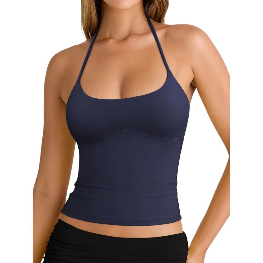 Women's Tank Top Navy Backless Halter Neck Y2k Trendy Camisole Summer Comfort